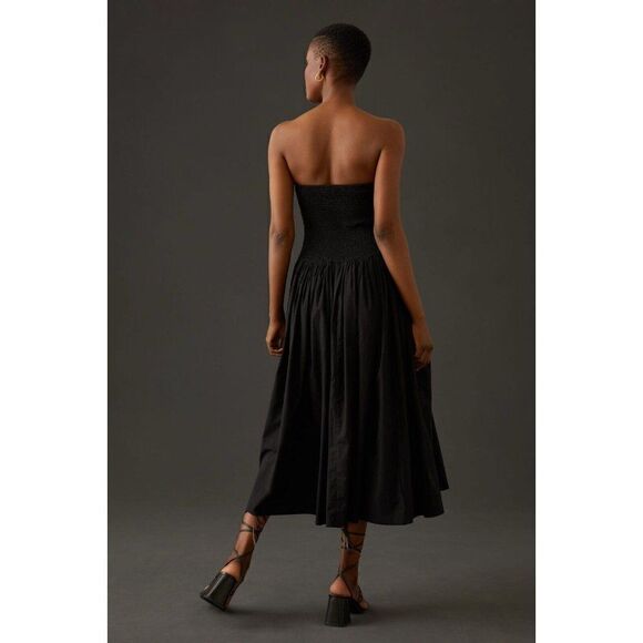 NEW ANTHROPOLOGIE LOVE THE LABEL CORSETED STRAPLESS MIDI DRESS BLACK - Picture 3 of 4